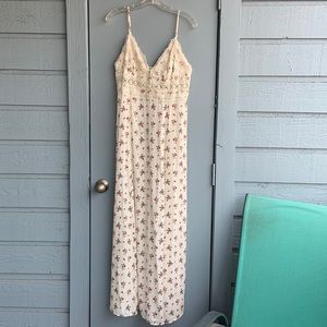 Intimately Free People Out and About White Silky Floral Print Maxi Dress Size L
